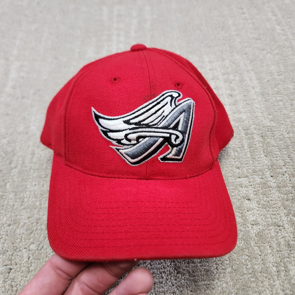 Vintage Puma Logo Athletic Anaheim Angels Snapback Hat Red Winged A MLB Cap Wool